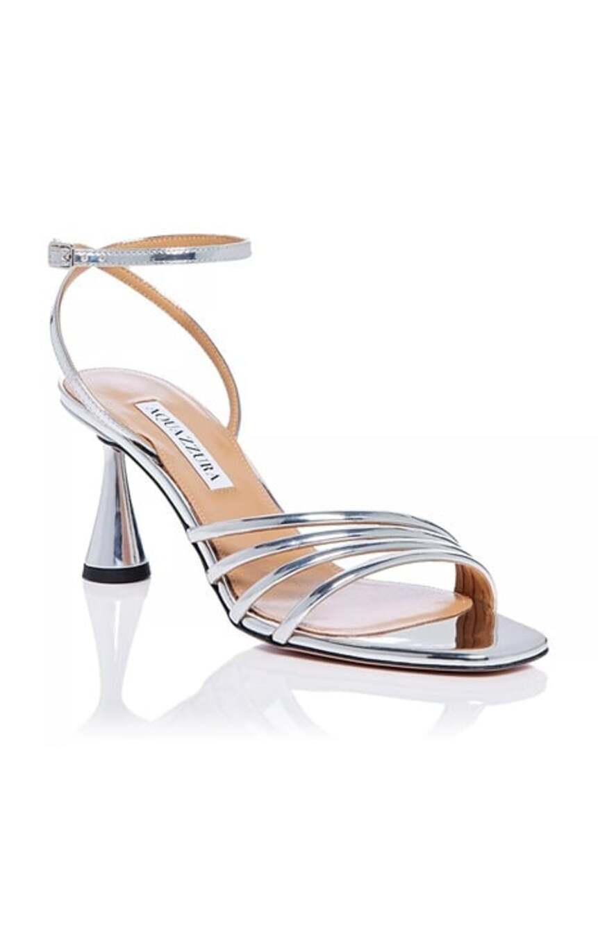 Aquazzura Women's Latour 75 Silver Strappy Heeled Sandals Size 37 (MSRP $850)
